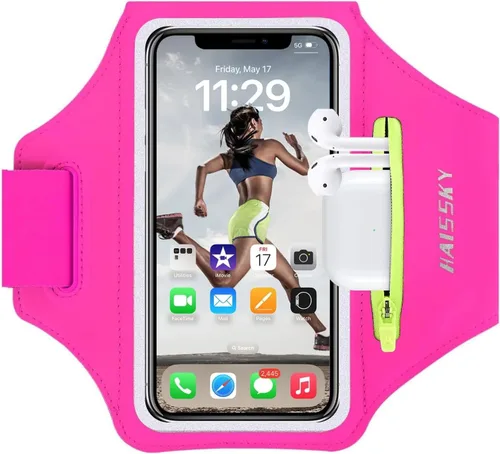 Miniatura 10 de Brazalete para teléfono celular con bolsillo con cremallera, soporte para iPhone 16 Pro Max/15/14 Pro Max/13/12/11 Pro Max/XS/XR, Galaxy S20 S10