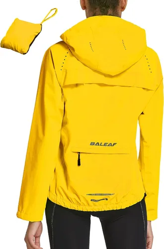 Miniatura 15 de Baleaf - Chaquetas impermeables para mujer, cortavientos reflectantes, plegables, ligeras, para correr, ciclismo, con capucha
