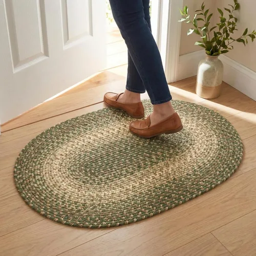 Miniatura 50 de Super Area Rugs Alfombras Trenzadas Alfombra de Cocina Estilo Granja - Alfombra Trenzada Ridgewood para Sala de Estar - Reversible - Borgoña / Beige