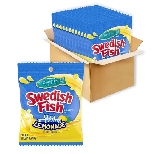 SWEDISH FISH Caramelos suaves y masticables de limonada de frambuesa azul, caramelos a granel, bolsas de 12-3.59 onzas