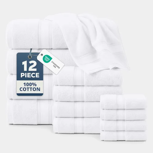 Miniatura 10 de Lane Linen Juego de 4 toallas de baño de 100 % algodón (35 x 66 pulgadas), juego de toallas de baño extragrandes de algodón sin torsión, secado Gris