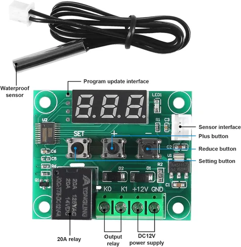 Miniatura 2 de W1209 DC 12V Tablero de controlador de temperatura digital azul pantalla digital termostato -58.0-230.0 °F Interruptor electrónico de control