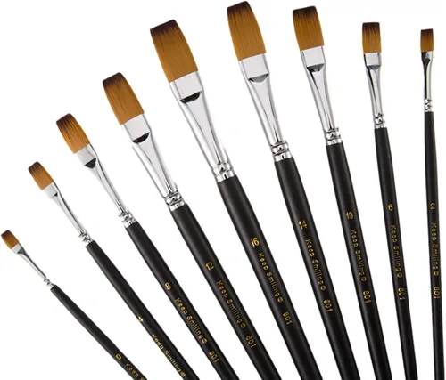 Miniatura 8 de Filbert Juego de 9 pinceles de pintura de mango largo, pelo sintético de calidad y mango de madera para pintura al óleo acrílica de acuarela, ideal