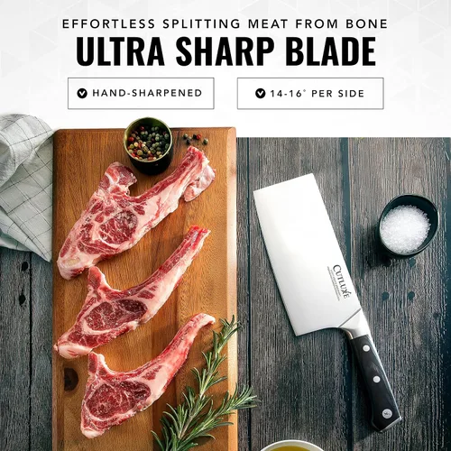 Miniatura 3 de Cutluxe - Cuchillo de carnicero de 7 pulgadas, cuchillo para cortar carne – Hoja de acero alemán, espiga completa, diseño de mango ergonómico