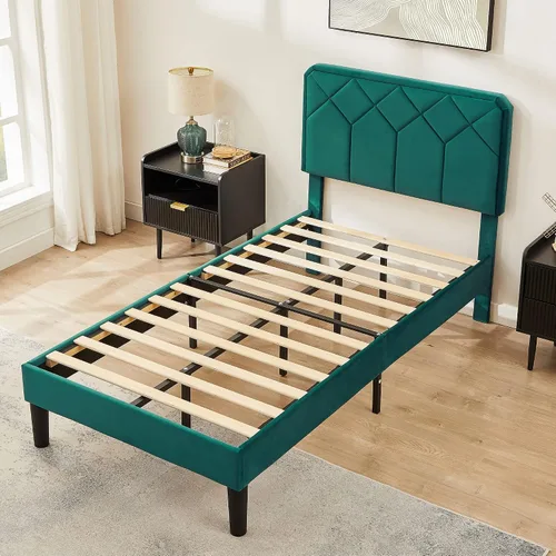 Miniatura 7 de VECELO Base de cama tamaño individual con plataforma tapizada de cuero de alta calidad con cabecera ajustable en altura / base de colchón, soporte