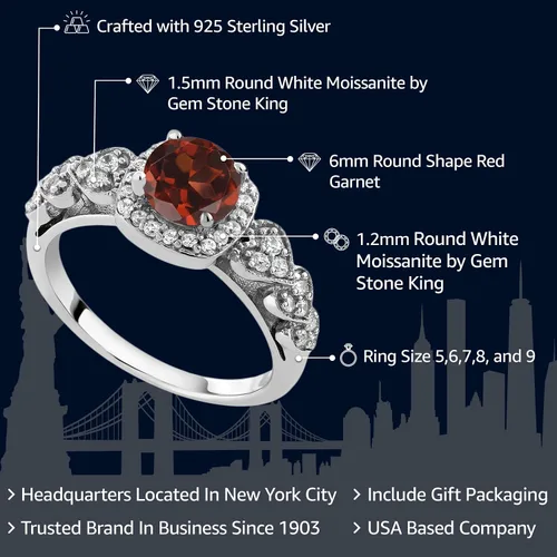 Miniatura 35 de Gem Stone King Anillo de compromiso de aniversario y piedra natal de corte redondo de 0.236 in para mujer, plata de ley 925, anillo de promesa