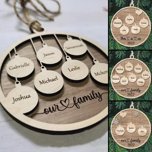 IZI POD - Adorno familiar 2025, recuerdo de Navidad personalizado, decoración de madera o acrílico 2D personalizada para el hogar y el automóvil