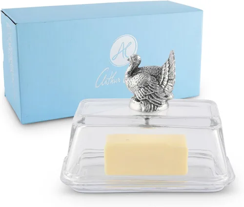 Miniatura 11 de Arthur Court Mantequillera de vidrio con tapa con perilla de bellota, diseño clásico de 2 piezas, tapa y sostiene un palo estándar de mantequilla