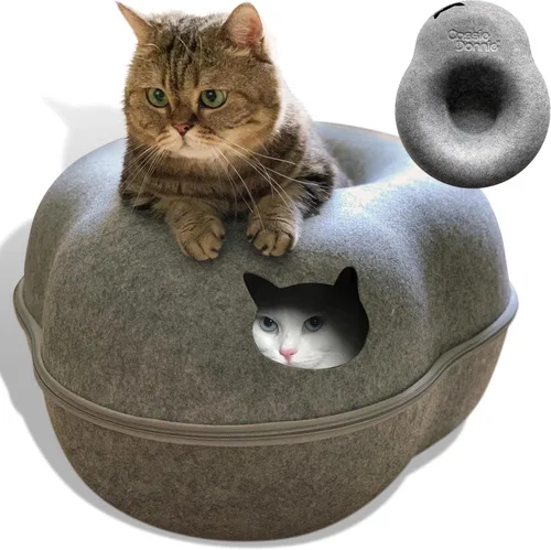 Miniatura 10 de Cama túnel para gatos de interior, mediana y grande, casa cueva en forma de donut de hasta 22 libras, espaciosa para 2 gatitos (marrón)