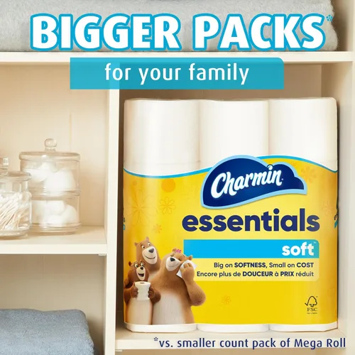 Miniatura 6 de Charmin Essentials - Papel higiénico suave, 6 mega rollos, 330 hojas por rollo