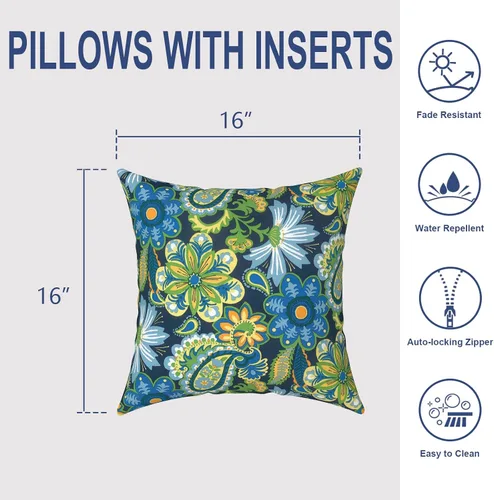 Miniatura 606 de Juego de 2 almohadas para exteriores de 16 x 16 pulgadas, repelentes al agua con interiores, para muebles de patio, hogar, jardín, geometría bohemia