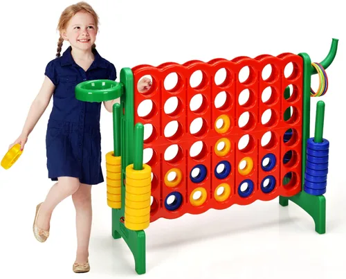 Miniatura 17 de HONEY JOY Juego gigante gigante de 4 a puntuación, 3 en 1 para interiores y exteriores, juego de patio familiar con aro de baloncesto y lanzamiento