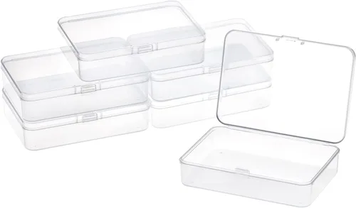 6 Paquetes Contenedores de Almacenamiento Pequeños Rectangulares de Plástico Transparente Caja Estuche con Tapa con Bisagras Organizador de