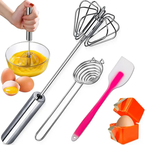 Batidor semiautomático, batidor de huevo de acero inoxidable, batidor de huevos, girador de huevos, herramienta de Wisking, agitador de mano para