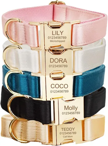 Miniatura 12 de Collar de perro personalizado con hebilla de metal grabada, nombre y número de teléfono personalizados, ajustable para razas pequeñas, medianas