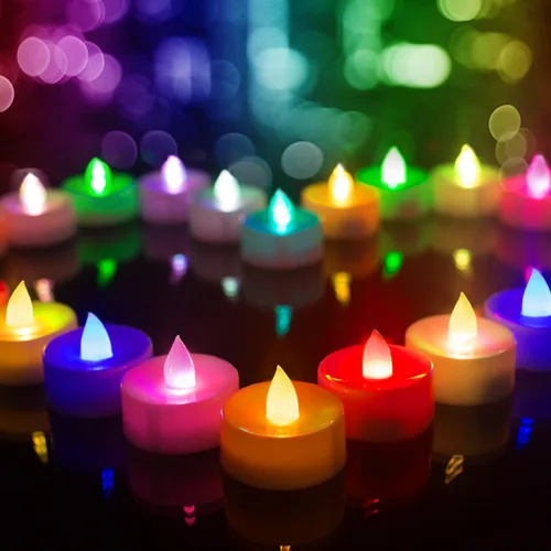 BEICHI Velas de té LED que cambian de color a granel, 24 velas sin llama con luces de colores, velas falsas de colores que funcionan con pilas, luz