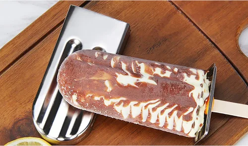 Miniatura 2 de Juego de 6 moldes de acero inoxidable para paletas de hielo, soporte para palitos de paletas de hielo con tapa, molde de helado con cepillo