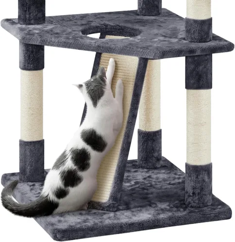 Miniatura 7 de Topeakmart Árbol para gatos grande de 79 pulgadas para gatos de interior, árbol para gatos de varios niveles con postes rascadores, cesta y postes