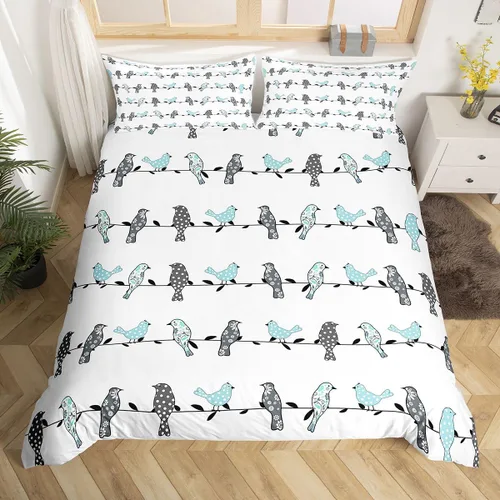 Miniatura 12 de Juego de ropa de cama de pájaros, tamaño individual para niños y niñas, adultos, dormitorio, universidad, decoración de Navidad, funda de edredón