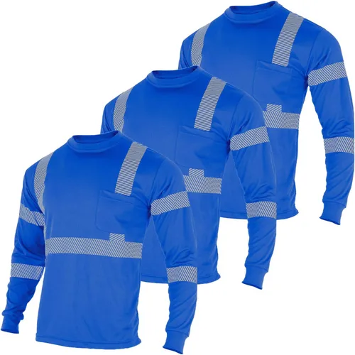 Miniatura 10 de FONIRRA Hi Vis - Camisetas de seguridad con bolsillo para hombre, manga larga, reflectante, ANSI Clase 2, para trabajo