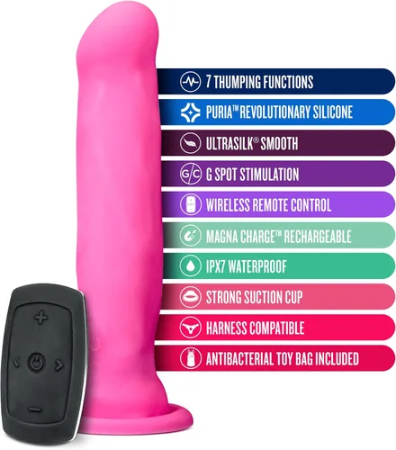 Miniatura 2 de Blush Impressions Havana - Consolador vibratorio de silicona de 8 pulgadas, control remoto inalámbrico de 4 vías, juego con correa, IPX7, Rosa