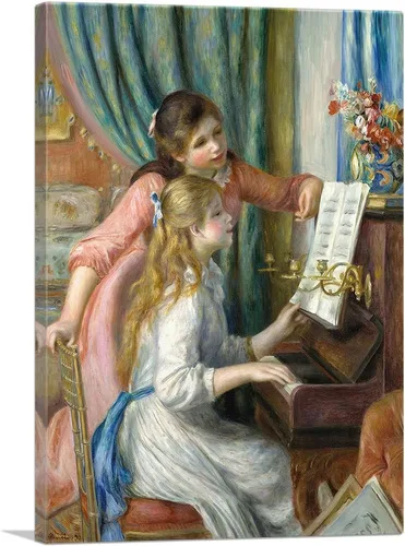 ARTCANVAS Pierre-Auguste Renoir - Lienzo decorativo con diseño de dos chicas jóvenes en el piano 1892, pintura enmarcada estirada, póster giclée,