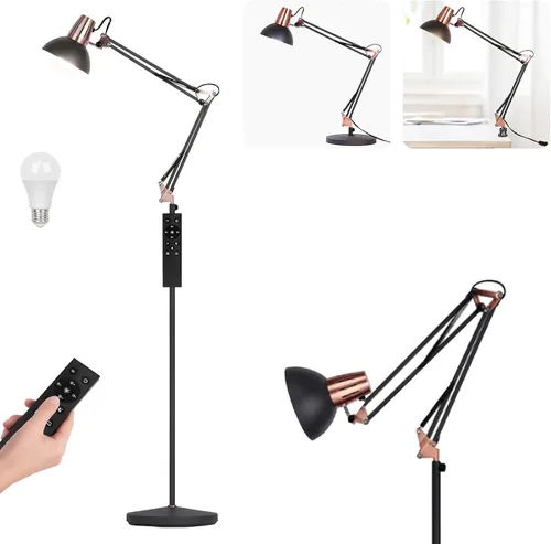 Miniatura 8 de Lámpara de pie LED FIRVRE, lámpara de pie giratoria vintage de metal, 3 modos de uso - lámpara de pie, lámpara de mesa y lámpara de clip, lámpara