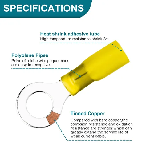 Miniatura 3 de 50 unidades de conectores de cable termorretráctiles, terminales de anillo impermeables de 12-10 AWG, terminales de cable de 12-10 AWG de 1/4" (M6)