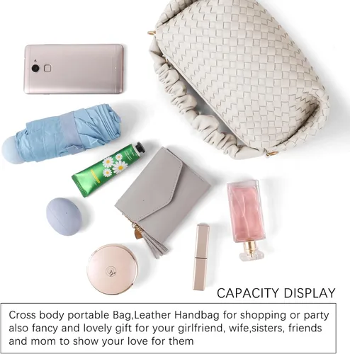 Miniatura 5 de SHARPAD Bolsos de mano tejidos para mujer, bolso cruzado de cuero vegano con correa desmontable, bolso de mano tejido de muñeca