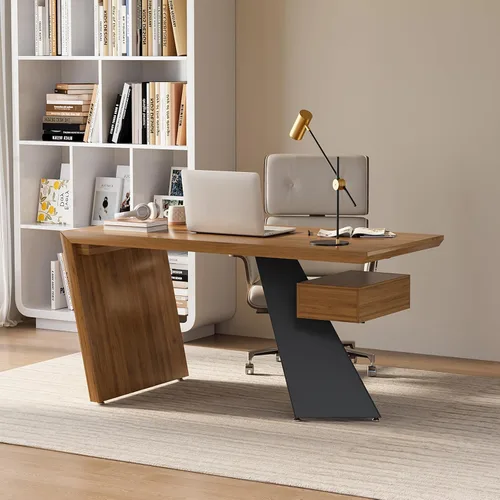 Miniatura 9 de homary Escritorio ejecutivo moderno de 70 pulgadas, escritorio de oficina en casa con cajones, escritorio de madera maciza natural, escritorio