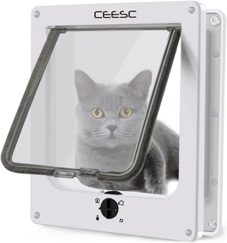 Miniatura 12 de CEESC - Puerta grande para gatos para puerta interior/exterior, resistente a la intemperie, negra, puerta para mascotas con bloqueo giratorio de 4