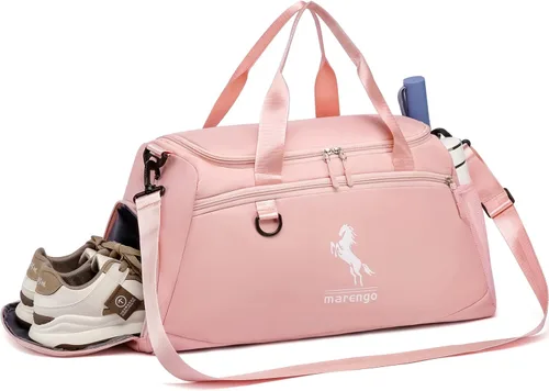 Marengo Bolsa de gimnasio para mujeres y hombres, bolsa de viaje ligera con compartimento para zapatos y húmedos, para viajes, deportes, baile, yoga