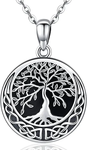 Odinstone Collar de árbol de la vida, colgante de plata de ley para mujer, collar de árbol genealógico, joyería para mamáesposaabuela (con fina caja