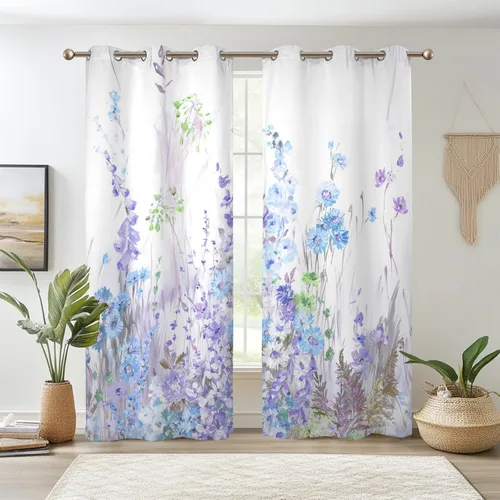 Miniatura 18 de Renaiss - Cortinas opacas florales boho, cortinas de ventana con aislamiento térmico y estampado de flores y plantas bohemias para dormitorio