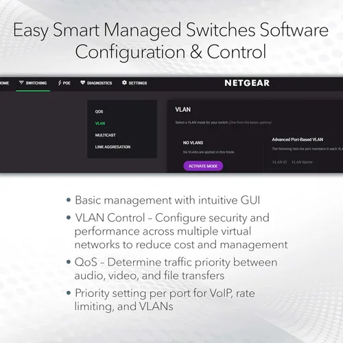 Miniatura 3 de NETGEAR Switch PoE Gigabit Ethernet Easy Smart Managed Essentials de 5 puertos (GS305EP) - con 4 x PoE+ @ 63W, para montaje en escritorio o en pared