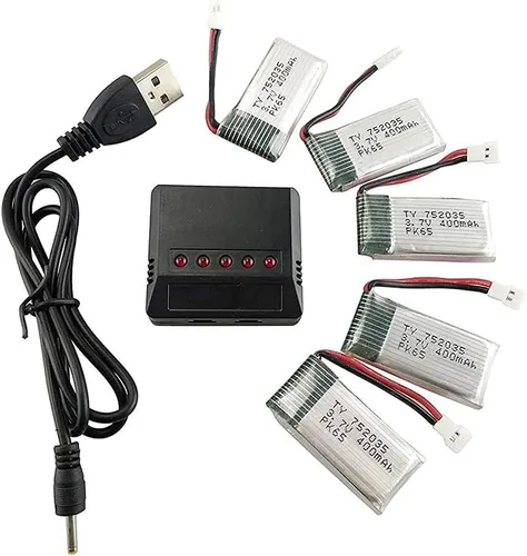Accessory - Batería de litio de 3.7 V 400 mAh con cargador 5 en 1 para Syma Q11 H99W JJRC H31 H6C H98 TR-C385 TR-F22 TR-P51 Drone de control remoto