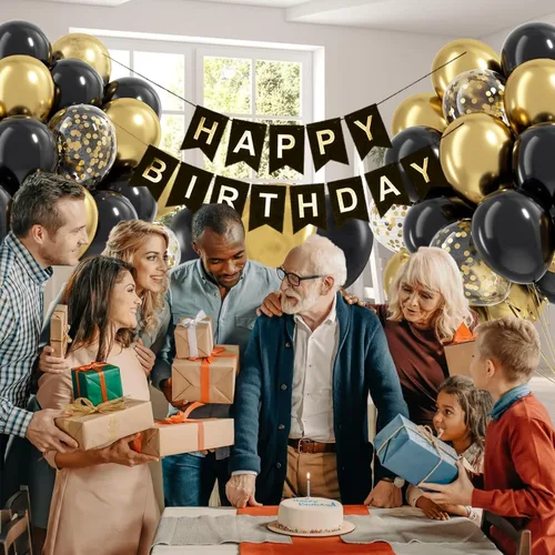 Miniatura 4 de Globos negros y dorados, 60 unidades de 12 pulgadas, globos de confeti negros metálicos dorados para decoraciones de graduación, aniversario 2025