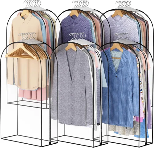 Miniatura 10 de Liuoud Bolsa Transparente para Colgar Ropa de 10" con Fuelle, Bolsas para Trajes de 32" para Almacenamiento de Closet Abierto, Cubierta de Ropa