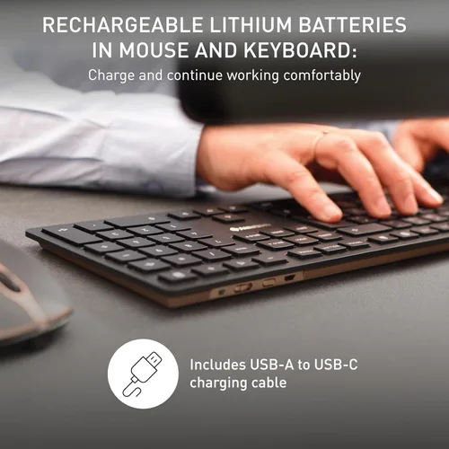 Miniatura 3 de CHERRY DW 9100 Slim, juego de teclado y mouse inalámbricos, conexión Bluetooth y RF de 2.4 GHz, teclas silenciosas, escritura cómoda, recargable