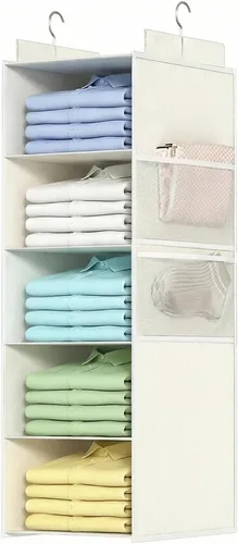 ALLTIDYUP Organizador de armario colgante extra profundo y almacenamiento, organizador colgante de armario de 5 niveles con 4 bolsillos de malla,