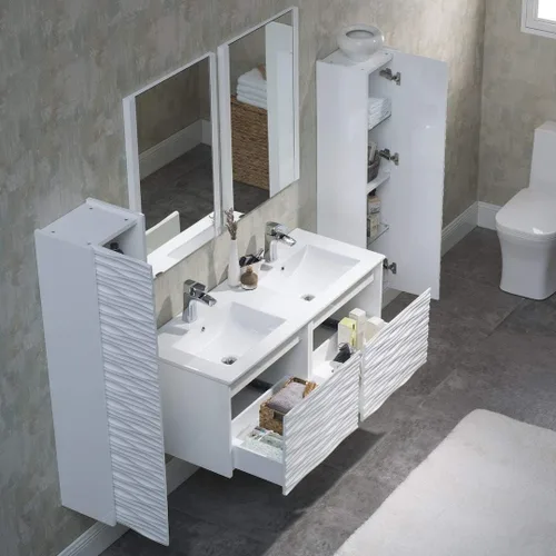 Miniatura 5 de BLOSSOM Tocador de baño blanco de 48 pulgadas con fregadero, tocador de baño flotante de madera con fregadero de 48 pulgadas, espejo, gabinete