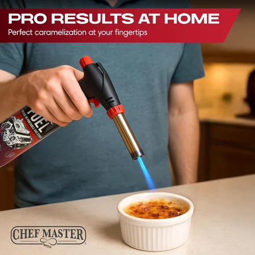 Miniatura 7 de Chef Master 90022 - Encendedor de butano con 4 botes de estaño de combustible de butano, antorcha de cocina recargable y antorcha de cocina