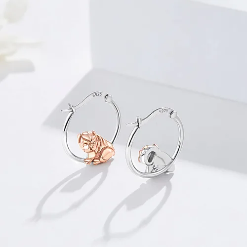 Miniatura 2 de Aretes de aro de plata de ley 925 para niñas, para orejas sensibles, joyería de perro, regalos para hija