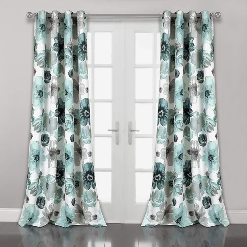 Lush Decor Leah - Paneles de cortinas para ventana con filtro de luz, par, 52" de ancho x 95" de largo, azul - cortinas florales para dormitorio -