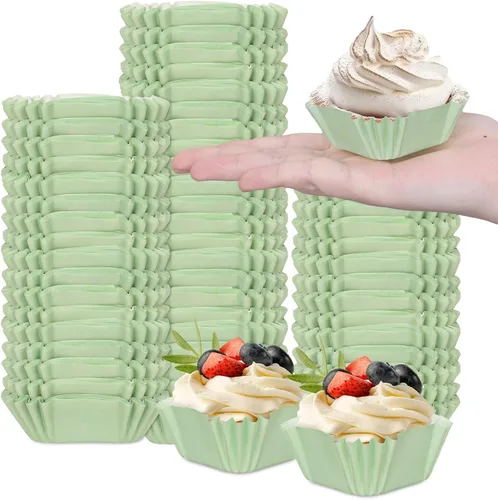 Miniatura 8 de Whaline 500 piezas de forros cuadrados marrones para cupcakes, desechables, brownie, tazas para hornear, color café, envoltorios para cupcakes