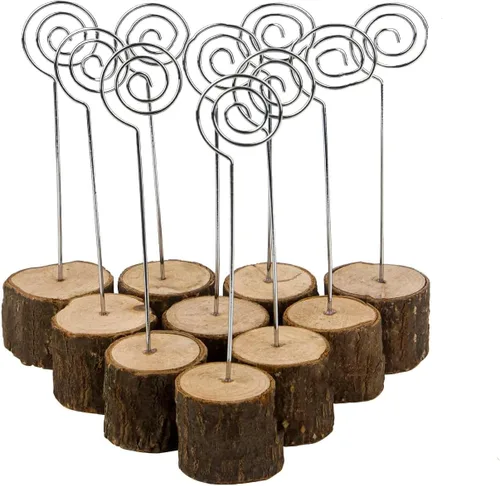 Portatarjetas de madera con soporte de números de mesa de alambre en espiral y soportes para fotos para bodas y fiestas
