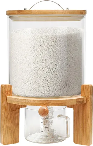 AngelcityCC Recipiente de harina y cereales, dispensador de arroz de vidrio de 5 litros para organización de cocina y despensa, con tapa hermética,