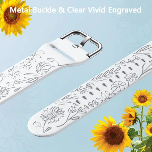 Miniatura 3 de Samsung Galaxy - Correa deportiva de silicona grabada con girasol de 1.575 pulgadas/1.732 pulgadas, para mujeres y hombres Blanco