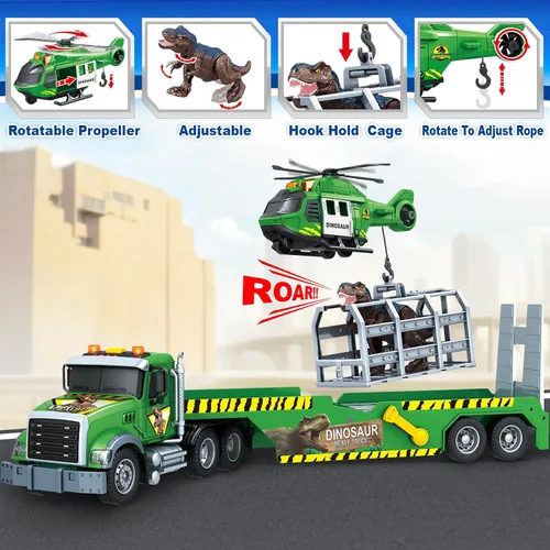 Miniatura 3 de SpringFlower Carrier Dino Truck Juguetes para Niños, Juguete de Camión Semi de 24" con Helicóptero y Juguete de Dinosaurio con Luces, Sonidos