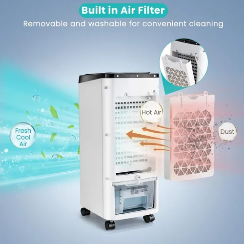 Miniatura 9 de GOFLAME Enfriador de aire evaporativo portátil, ventilador humidificador 3 en 1 con control remoto, tanque de agua de 3.5 L, 2 paquetes de hielo, 4